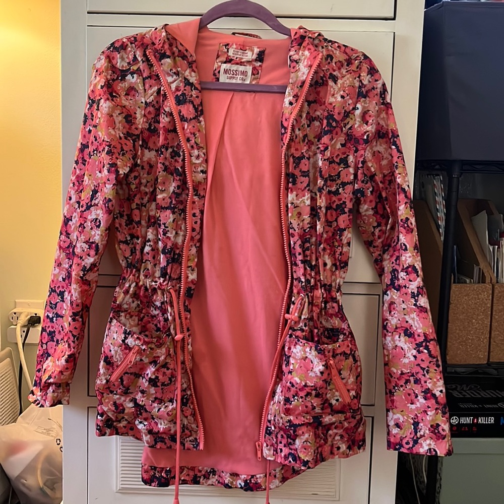 Pink Floral Woman’s Rain Coat Jacket